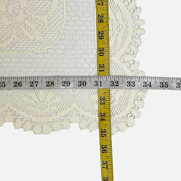 Small Square Tablecloth Cover Cream Lace Fabric Floral Design 34 x 35 Polyester - Picture 7 of 7